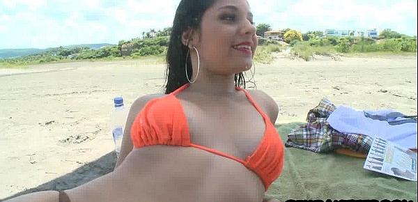  Tiny latina teen babe gets fucked on beach 18